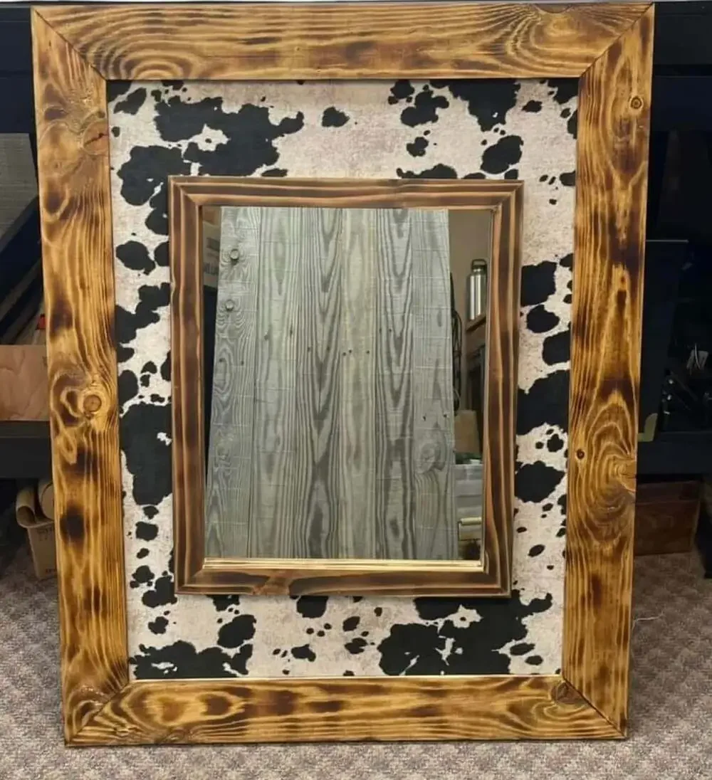 Rustic Mirrors: Cowhide Mirror with Metal Medallions